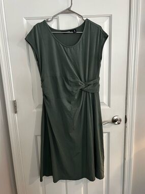 Lands' End Olive Green Knot-Waist Midi Dress